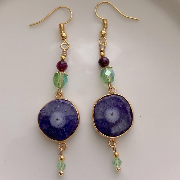 Solar Quartz Earrings (Druzy) in Purple - Picture 1 of 4